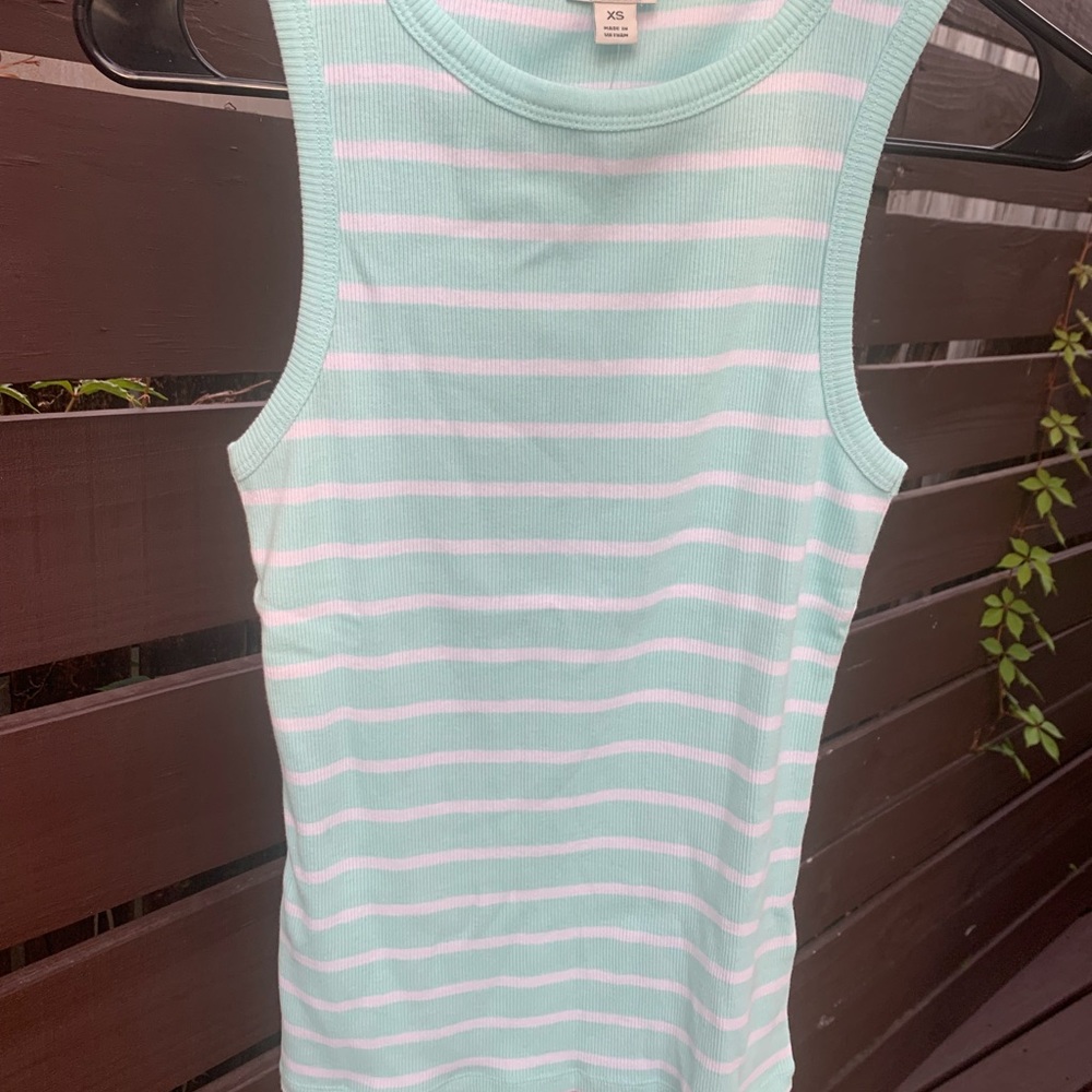 NWT J.Crew Icy Mint | Striped high-neck ribbed tank top | Size XS